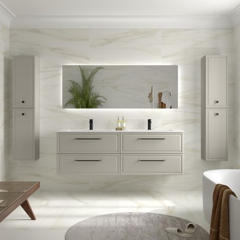 Mueble de Baño RUNA 160cm Gris mate 4 cajones Lavabo Vilna 2 pozas Solid Surface (1/5)