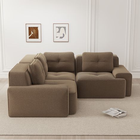 sofá modular rinconero de pana marrón 74 cm OKMYHOME (1/5)