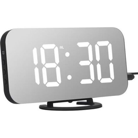 Réveil numérique LED Miroir ONEVER - Snooze activé par contact - Double Ports USB - Luminosité Réglable (1/4)