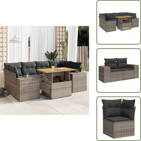 The Living Store Set Divani da Giardino 7 pz con Cuscini Grigio in Polyrattan - Sedute angolari