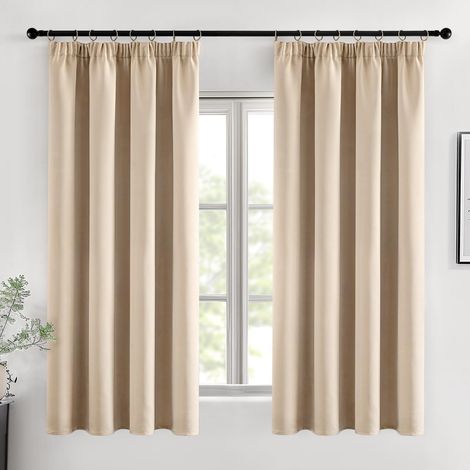 2 Pièces Rideau Occultant, Thermique Isolant, Phonique, L140 x H175 cm, Beige, Pour Chambre Salon (1/5)