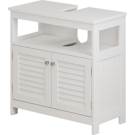 Mueble bajo lavabo Riad, Blanco, 60 x 60 cm con 2 puertas y compartimento abierto, Vicco