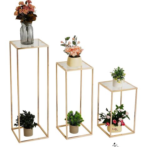 Stand de Fleurs, Design Géométrique, Assemblage Facile, Or, 40cm (1/2)