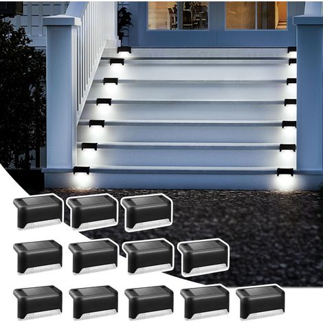 Lot de 12 lampes solaires étanches pour clôtures, escaliers, haies, cours, patios et allées (lumière blanche froide) (1/5)