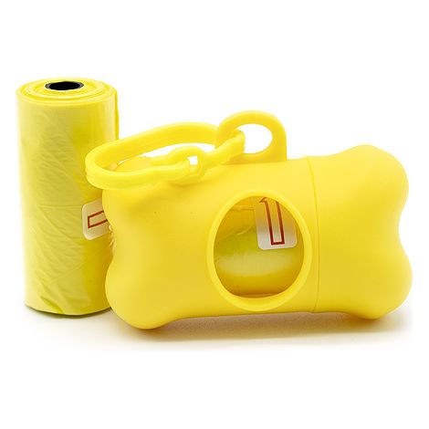 Dispensador de bolsas recoge cacas perro 15 bolsas Amarillo