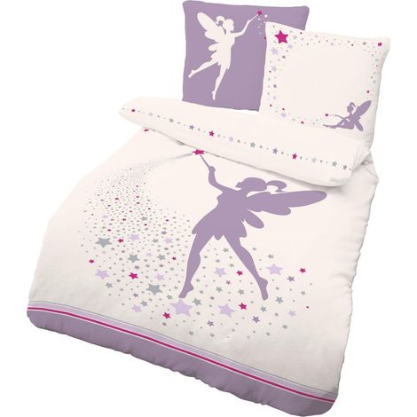 Parure de lit 135 x 200 cm pour enfant fille Fée étoiles lilas Parure de lit pour enfant 135 x 200 cm Blanc violet Housse de couette en 100 % coton (1/5)