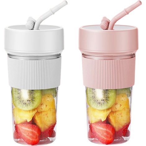 Tasse-presse-agrumes portable — Broyage de glace puissant en 30 secondes — Mixeur fruits et légumes rechargeable par USB — Mini-presse-agrumes nomade de 350 ml (Paille incluse)
