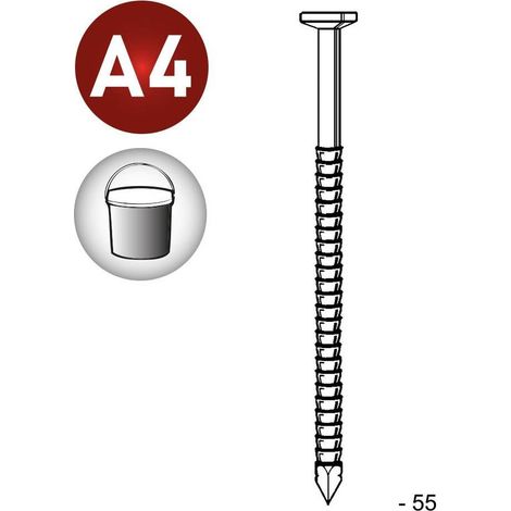 Pointe Annelée en Vrac Tête Plate Inox A4 - 28/31x55 mm en Seau de 5 kg - D-Work