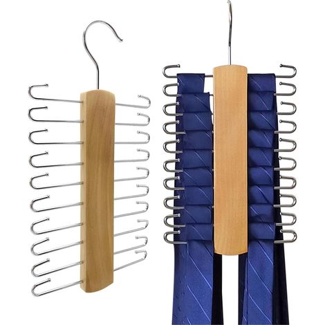 Lot de 2 cintres, bois, 20 barres, rotation 360°, cravates, ceintures, écharpes, armoire (1/5)