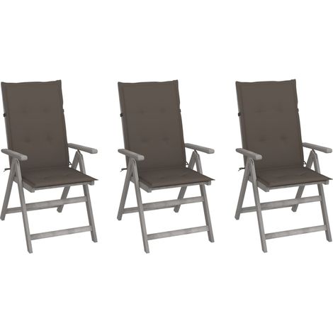 Lot de 3 Chaises inclinables de jardin,Fauteuils d'extérieur avec coussins Bois d'acacia -TF12706 (1/5)