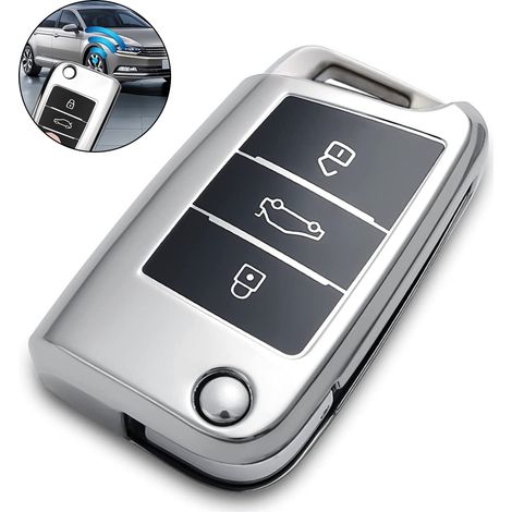 Coque Pour Télécommande De Voiture - Finition Fibre De Carbone Souple - TPU Électroplaqué - Compatible Volkswagen Golf Lingdu Langyi Tiguan Sagitar - 1 Pièce (1/5)