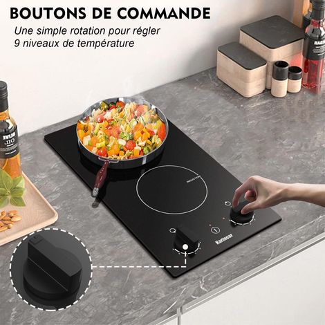 Plaque Induction 2 Feux encatrable, Karinear Table de Cuisson Induction 2 Feux avec Prise, Plaque à Induction 30 cm 3500W, avec Commande par bouton rotatif, Protection contre l'arrêt automatique