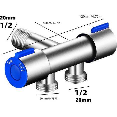Robinet de salle de bain à double commande et double poignée en acier inoxydable et robinet pour lave-linge de salle de bain (1/4)