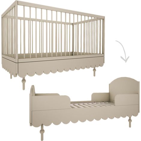Lit évolutif 70x140 cm en bois de hêtre – Panneaux MDF stratifiés – Vernis à base d'eau – Lit bébé convertible en lit enfant (1/5)