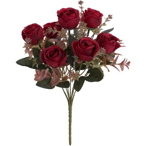 Bouquet de fleurs artificielles en soie de style européen avec chrysanthèmes pour mariage, décoration d'intérieur, arrangement floral élégant fabriqué à la main pour salon, violet (rouge) (1/5)