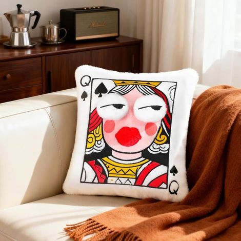 Coussin Reine des Épines en daim avec broderie 3D, 35 x 27 cm, peluche douce aux yeux adorables, canapé, lit, décoration intérieure, cadeau (1/5)
