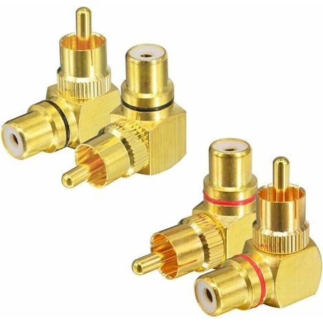 4 Pièces Adaptateur RCA Male à Femelle à Angle Droit, 90 Degrés, 2 Rouges et 2 Noirs (1/5)