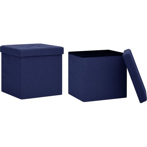 Set di 2 sgabelli con pouf portaoggetti pieghevoli in tessuto blu DEC026386
