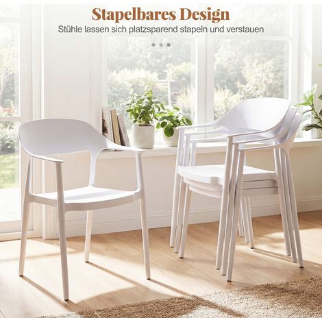 Stackable dining chairs, load capacity up to 150 kg, kitchen chairs made of plastic, stackable chairs, white (1/5)