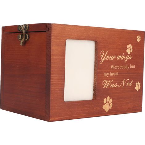 Urne en bois pour animaux de compagnie, boîte avec cadre Photo, cercueil à cendres en bois sculpté, motif de patte et texte pour chien et chat (1/5)
