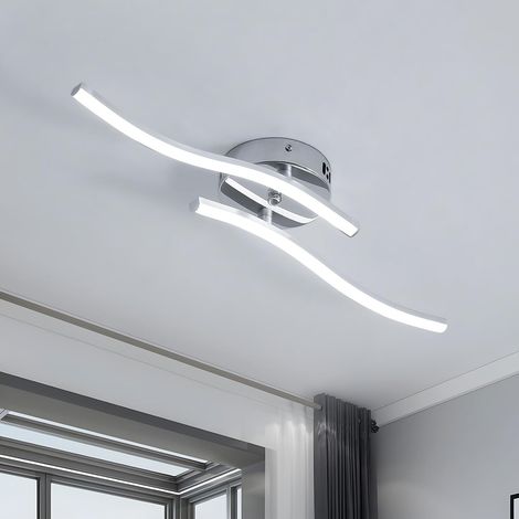 Plafonnier LED Wave 12 W, design moderne argenté, pour salon, lumière blanche froide 6 500 K, chambre, couloir, cuisine, Ø 60 cm [Classe énergétique E] (1/5)
