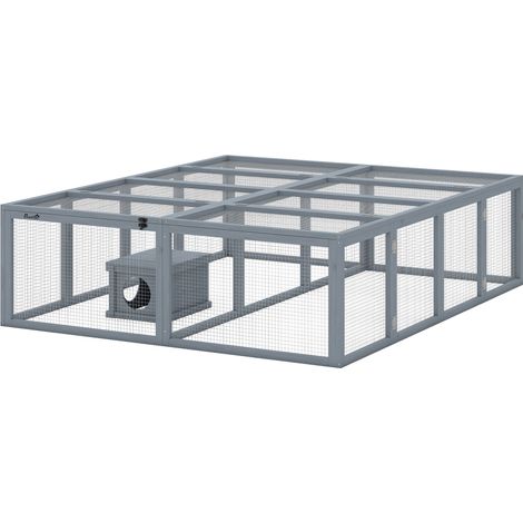 Clapier bois 2 portes abri 2-4 lapins nains gris 180,4 x 150 x 48 cm