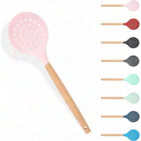 Rosa antihaftbeschichteter Küchenschaumlöffel, großer perforierter hitzebeständiger Löffel, BPA-frei, zum Abgießen und Braten, Suppensieb und Servierlöffel (1 Stück) (1/5)