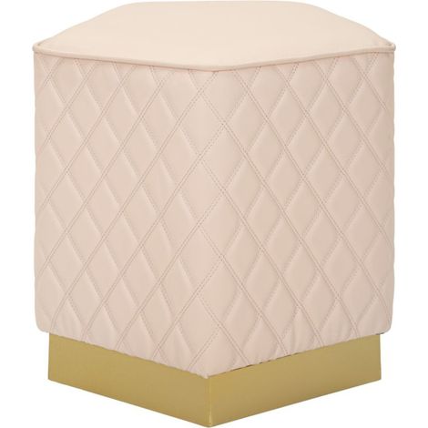 Puff pentagonale Sharon in eco-pelle rosa cipria con base oro