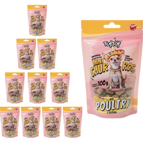 TufTuf Mini Churros Golosinas para Perros Sabor a Ave 10x100g Golosinas (1/3)