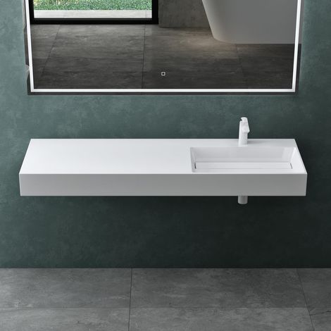 Mai & Mai Lavabo da Appoggio 150x48x13cm, Lavandino Bagno Colossum12-1500R Lavabo da Minerale Fuso Senza Troppopieno