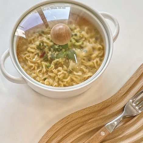 Bols à soupe multifonctionnels de 15 cm en céramique à isolation thermique avec couvercle à double poignée, parfaits pour les nouilles instantanées, les soupes et le riz. (1/5)