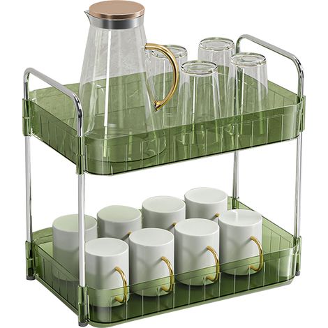 Porte-gobelets double couche vert avec égouttoir et plateau, étagère de rangement pour cuisine et maison (1/5)