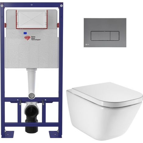 Pack WC bâti-support autoportant + WC suspendu sans bride avec abattant SoftClose + gun metal mat (STROGAWR09-U)