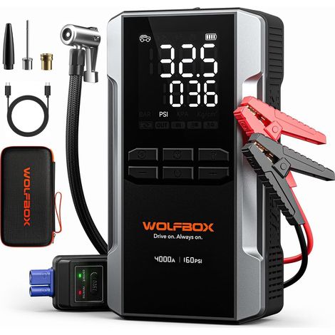 Booster Batterie Voiture 3000A, 59.2Wh avec Compresseur Air 160PSI, Démarreur Portable 12V, Jump Starter avec Charge Rapide 65W, pour Moteur Essence 8L/Diesel 6L, LED Puissante (1/5)