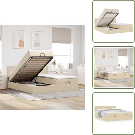 Letto matrimoniale - vidaXL Struttura Letto Pouf con Materassi Crema 180x200 cm in Tessuto - Coprimaterasso lavabile