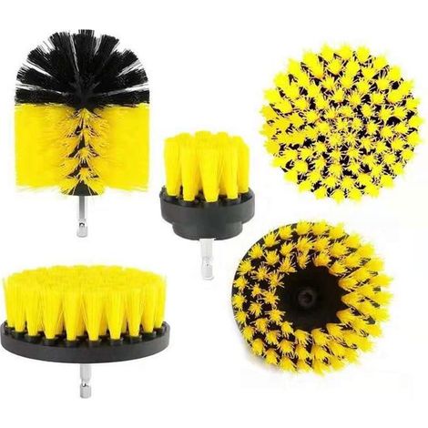 Cepillos para taladro - Juego de 5 cepillos para taladro eléctrico, ideales para azulejos de piscinas, baños, inodoros, cerámica, mármol, automóviles y aplicaciones automotrices - Amarillo