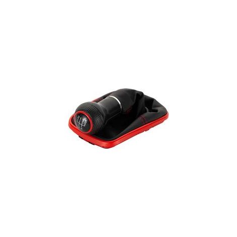 Schaltknaufmanschette A253-4, 12 mm, kompatibel mit VW Golf 4 IV 5-Gang-Schaltgetriebe, mit Plug & Play-Rahmen, Ersatzteil für 1J071113, Schwarz/Rot (1/4)