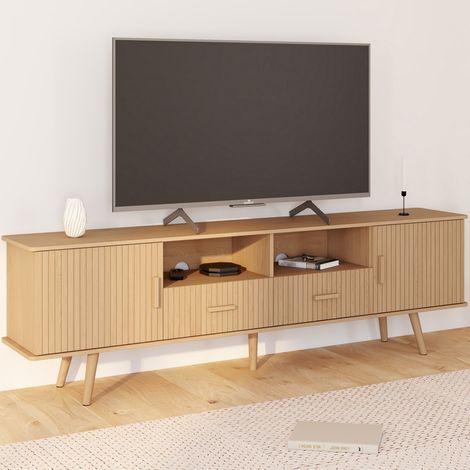 Mueble TV JULIETTE 180 cm con 2 puertas y 2 cajones, listones de madera color roble