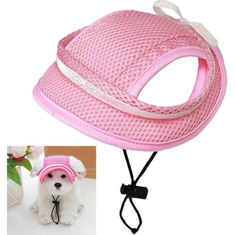 Gorro para mascotas, Sombrero de sol para mascotas, Gorro de sol de malla para perros, Ropa para mascotas, Ajustable, Talla S, Rosa (1/5)