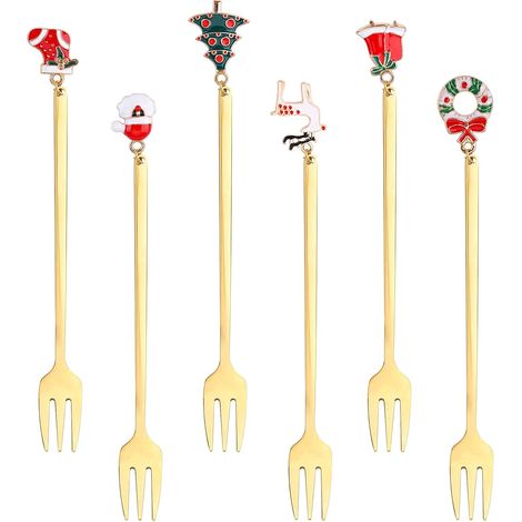 Fourchettes à dîner, 6 pièces en Acier Inoxydable fourchettes de Table Ensemble fourchettes à mélanger à Dessert pour décorations de Table de fête de noël, Or