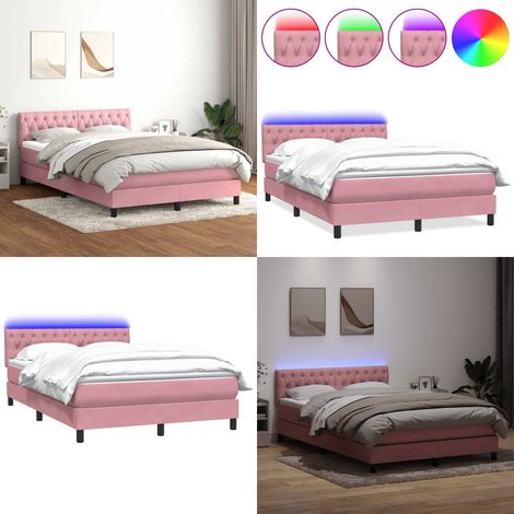 Boxspringbett mit Matratze & LED Rosa 140x220 cm Samt - Matratze - LED Beleuchtung (1/5)