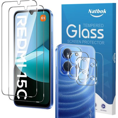 2+2 Pièces Verre Trempé pour Xiaomi Redmi 15C/Redmi 15 C 4G/5G, 2 Protection d'écran avec 2 Caméra Arrière Protecteur pour Redmi 15C, [Sans Bulles] HD Transparent Verre Facile à Installer (1/5)