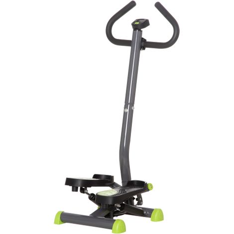 Stepper per allenamento a casa, oscillante fitness con display LCD e maniglie, portata massima 100 kg, in acciaio ABS, grigio e verde, dimensioni compatte 55 x 44 x 108 cm. Disponibile in loco. (1/5)