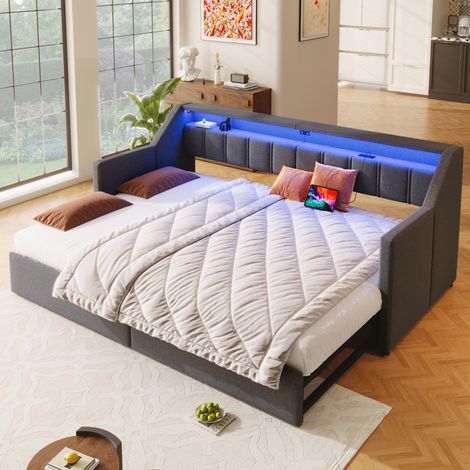 Cama Nido 90x200 Cm Con Cabecero Con Puertos USB/Tipo-C Gris (1/5)