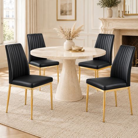 Silla de comedor, lote de 4, PU negro y metal dorado, 80 x 50 x 46,5 cm DESVIAE (1/5)