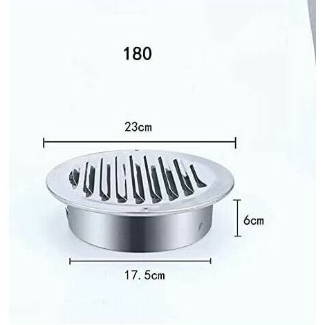 Grille De Ventilation Ronde - Acier Inoxydable - 180 mm - Pour Hotte Aspirante Tuyau Evacuation Mur Plafond - 1 Pièce