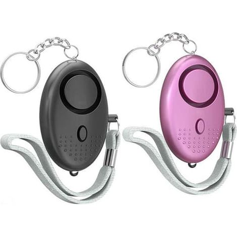 Alarme personnelle à piles ING (lot de 2) - autodéfense - Porte-clés alarme - Lampe torche LED à piles - 130 dB - Noir et violet (1/4)