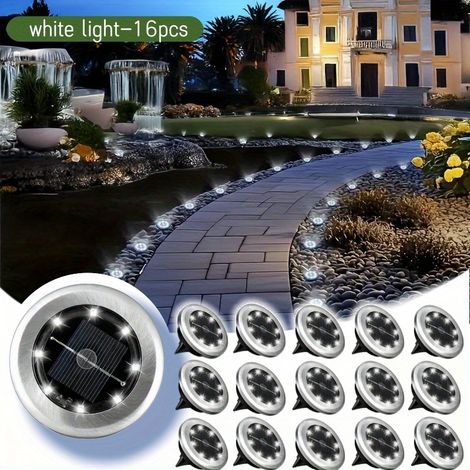 Lot de 24/16 lampes solaires de sol à 8 LED en acier inoxydable blanc, pour allées, jardins, cours et pelouses.-AquaForge (1/5)