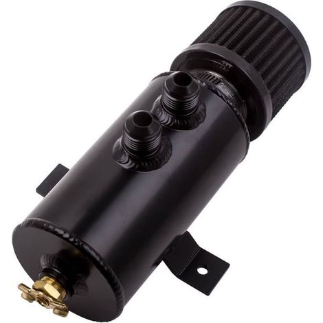 Réservoir à huile universel en aluminium 750 ml avec cloisonnage pour piège à huile moteur, finition noire, montage facile sur véhicules