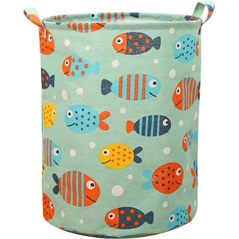 Faltbarer Wäschekorb mit Griff, wasserdichter Wäschekorb, Aufbewahrungskorb für Kleidung/Spielzeug für Wohnzimmer, Kinderzimmer und Badezimmer (40x50cm, 1 Stück, Grüner Fisch) (1/4)